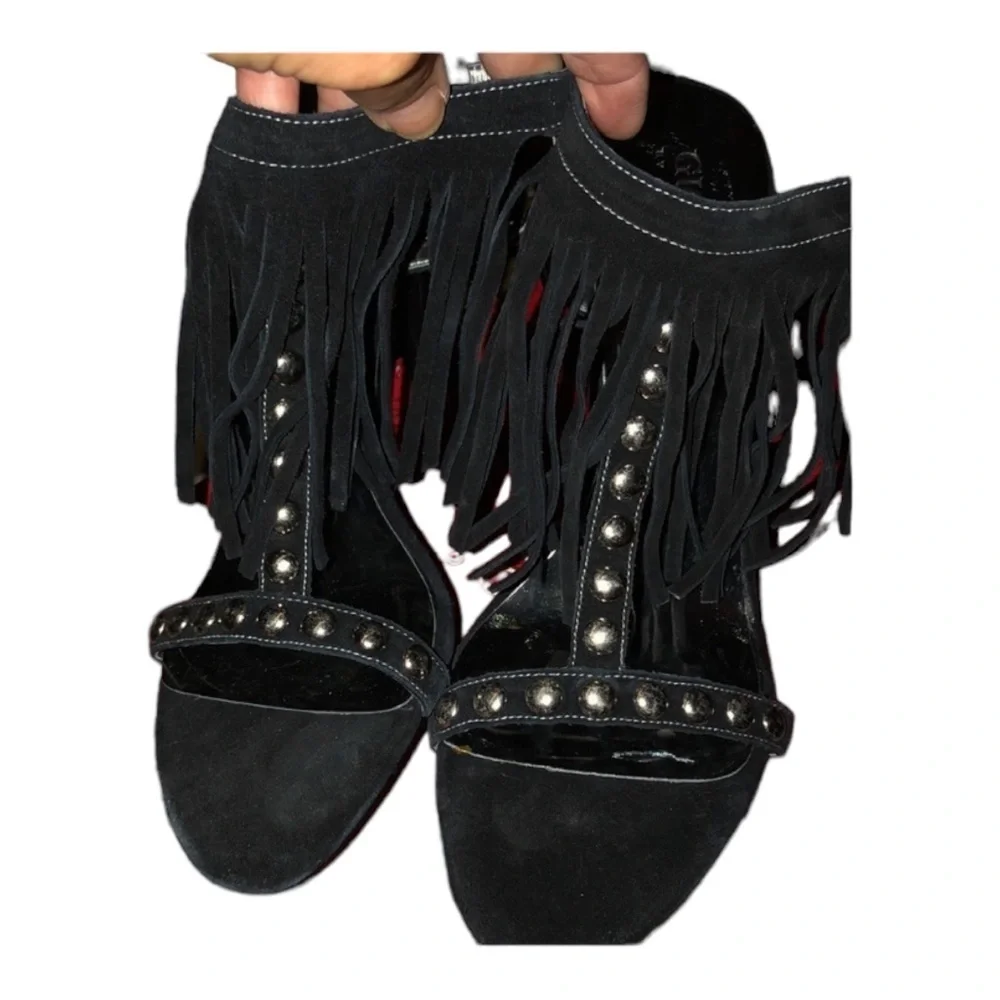 Guess Size 10 black Galiena Strappy heels with Fringe And Silver Studs